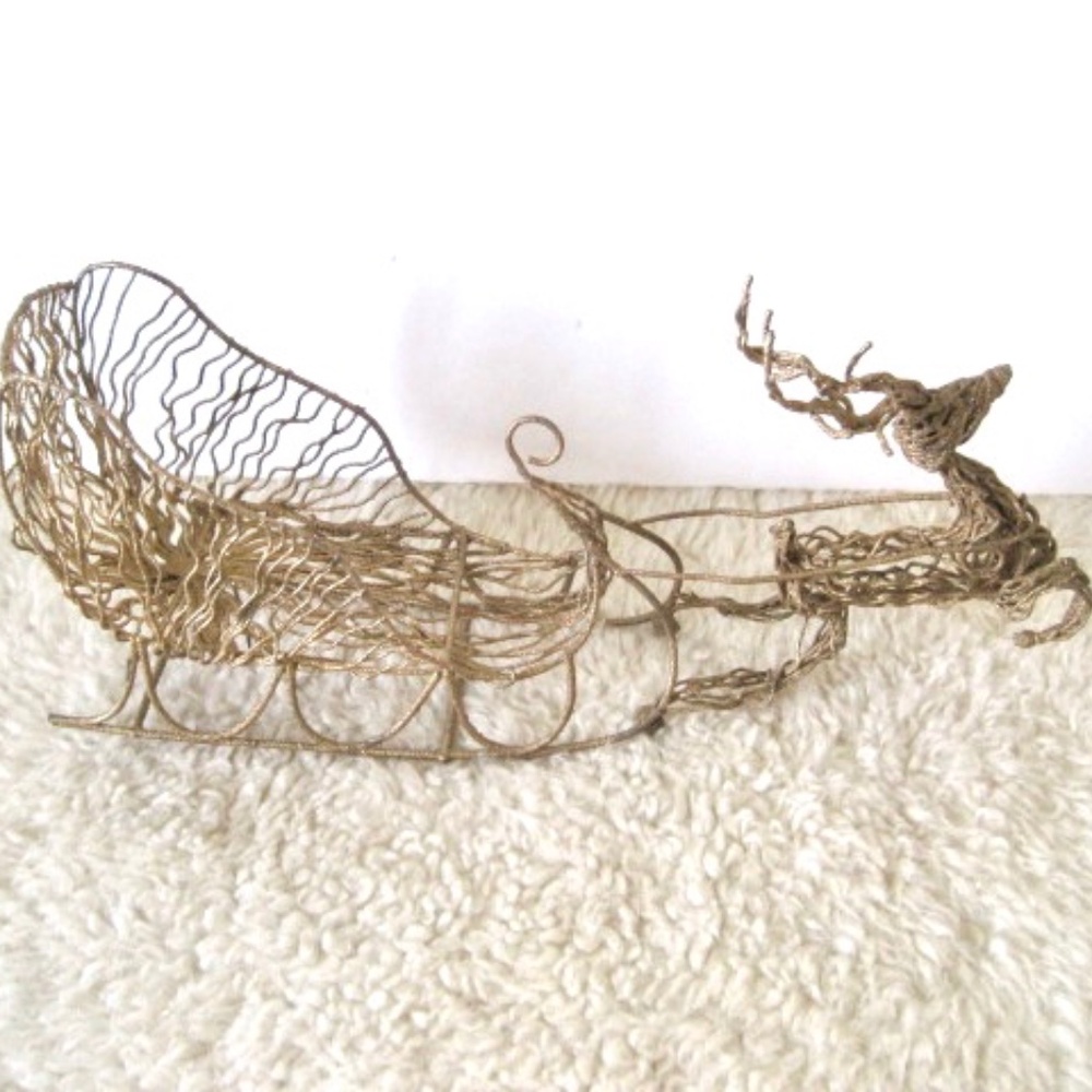 Vintage Metal Reindeer Sleigh Decoration